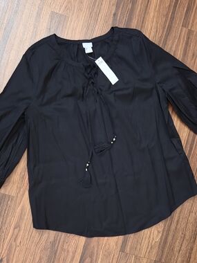 Chico's Black Tassel Tie Peasant Blouse